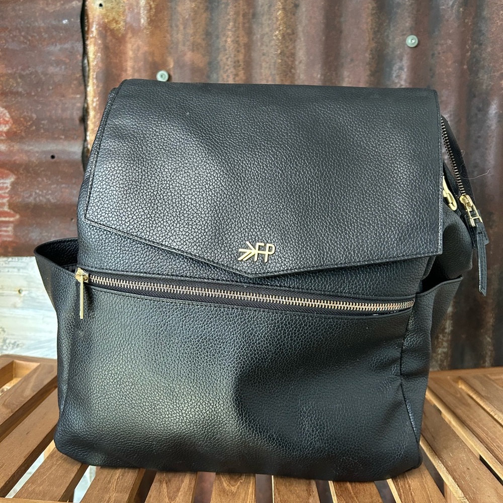 Freshly Picked Black leather Backpack Gold hardware